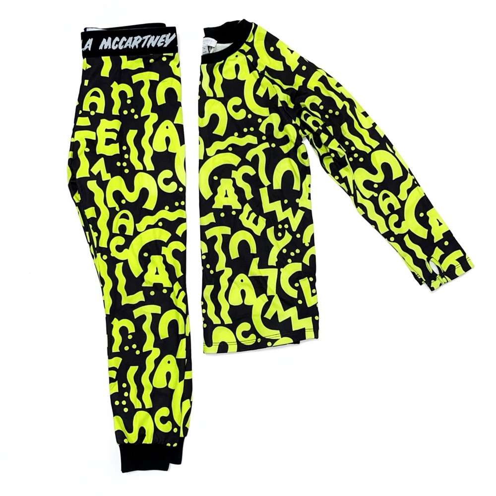 STELLA MCCARTNEY KIDS BLACK YELLOW LOGO PRINT JERSEY TOP PANTS tracksuit SET